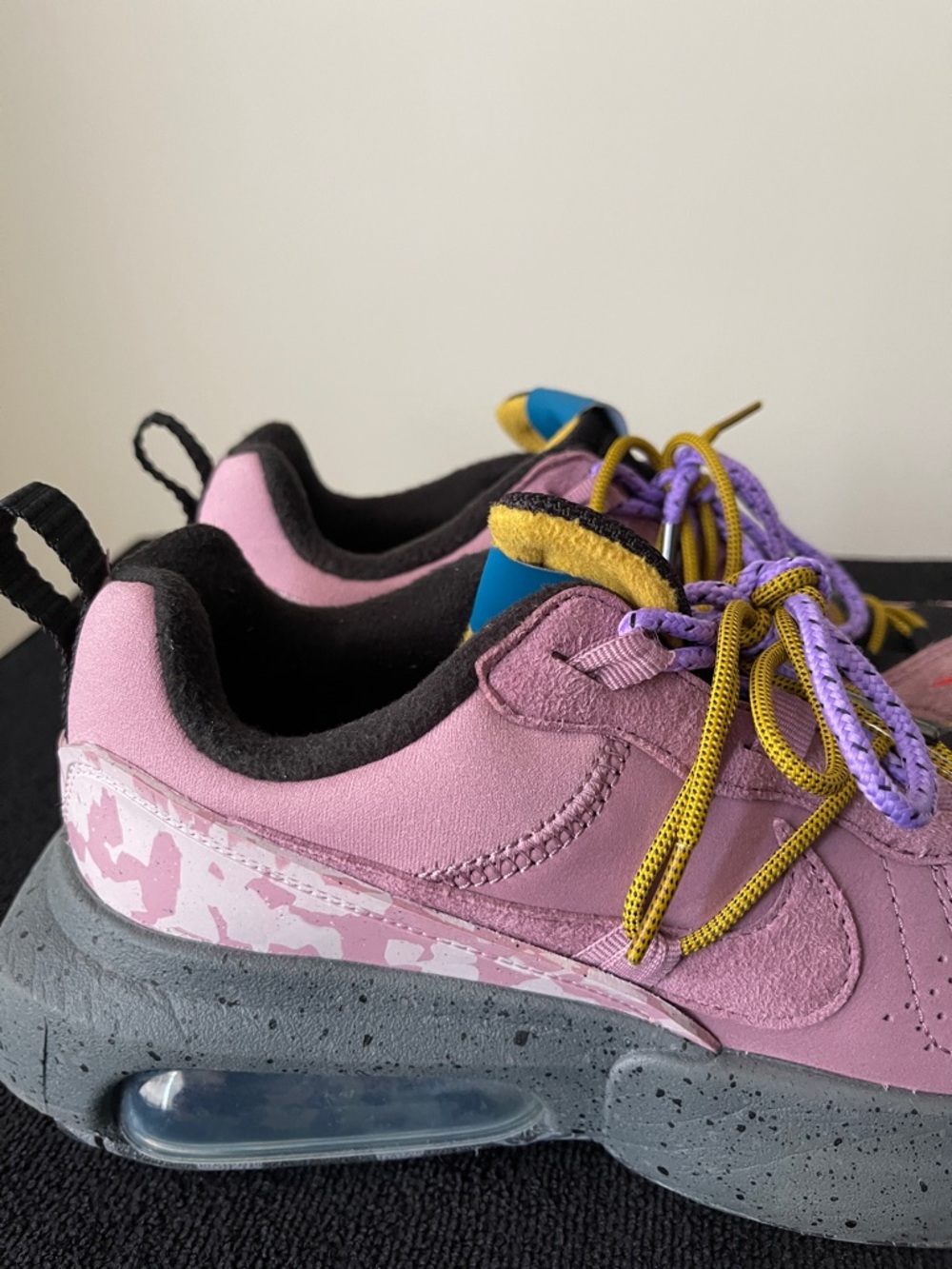 Nike Women's Pink Suede Sneakers with Red Swoosh and Purple Laces - Picture 3 of 7